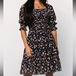 Baltic Born Navy and Pink Floral Azlyn Smocked Short Dress